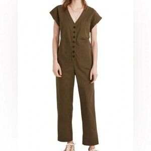 Madewell Kale Cap-Sleeve Utility Jumpsuit Size XS Fatigue Green Minimal Casual